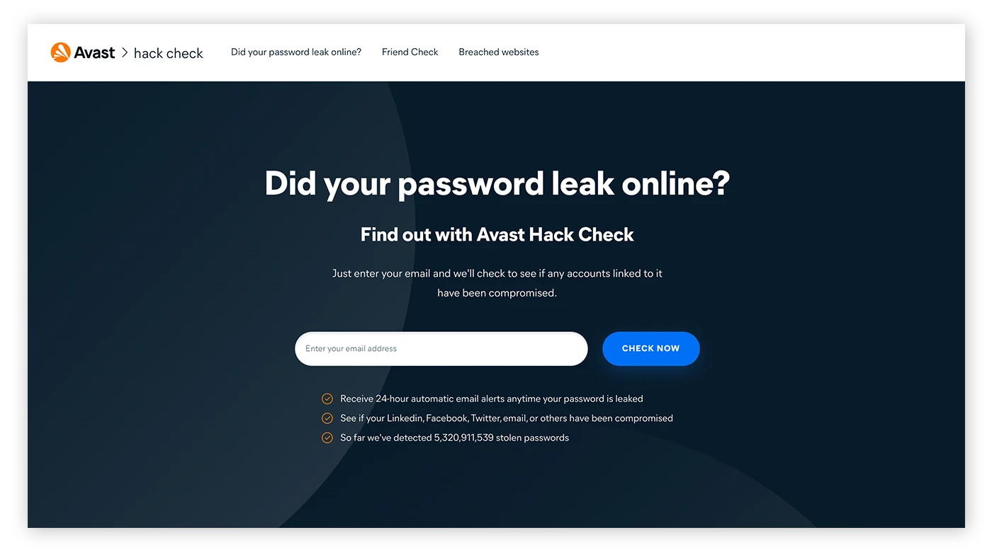 Avast HackCheck是一种免费工具，可以检查你的个人数据是否暴露。